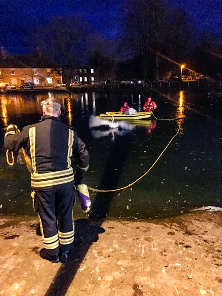 Wiltshire Fire and Rescue Service rescuing a distressed swan ons Saturday nighty.